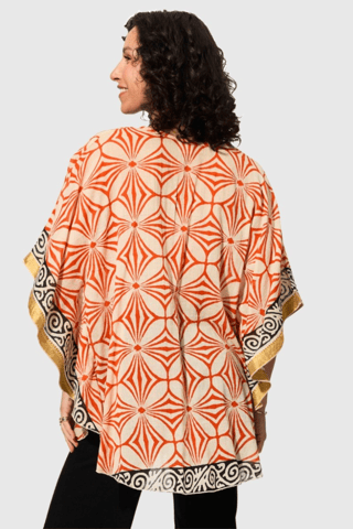 Poncho - Ecru et orange