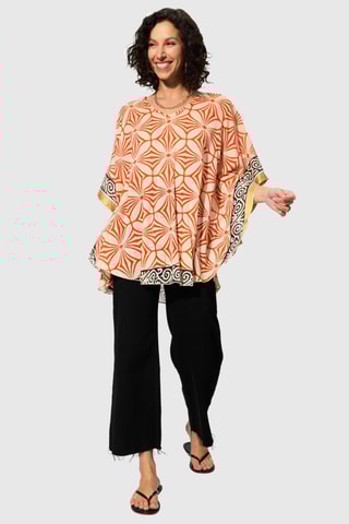 Poncho - Ecru et orange