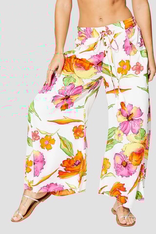 Pantalon palazzo - Blanc et rose