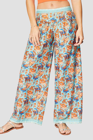 Pantalon palazzo - Turquoise et orange