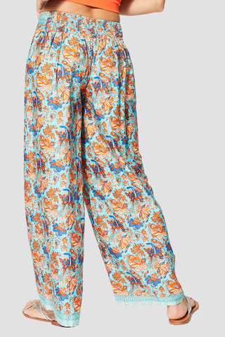 Pantalon palazzo - Turquoise et orange