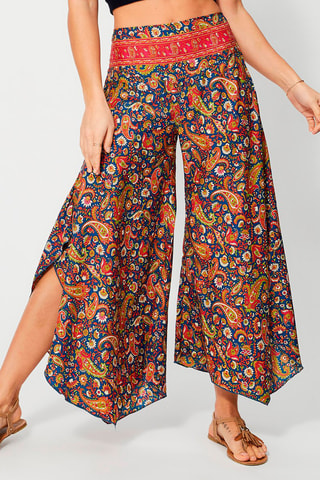 Pantalon palazzo taille haute Bleu marine et rouge