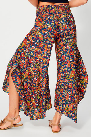 Pantalon palazzo taille haute Bleu marine et rouge
