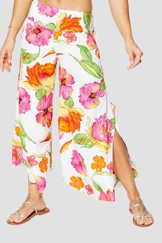 Pantalon palazzo - Blanc et rose