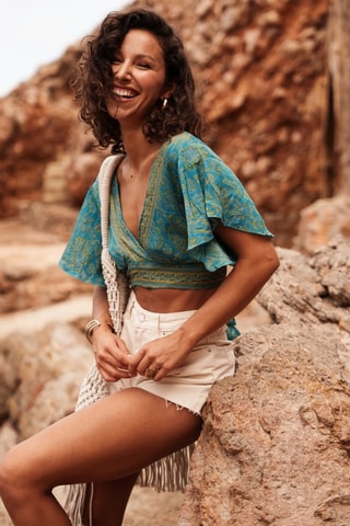 Crop top - Turquoise et jaune