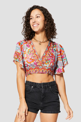 Crop top - Turquoise et rose