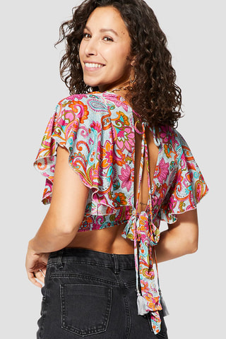 Crop top - Turquoise et rose