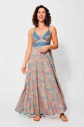 Robe longue - Turquoise et bordeaux