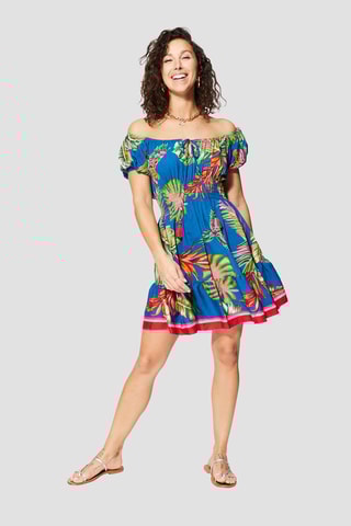 Robe volantée - Bleu marine et vert 