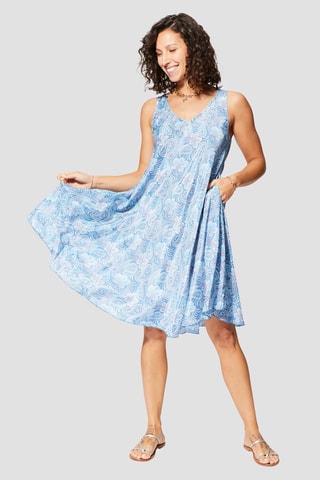 Robe volantée - Bleu et rouge