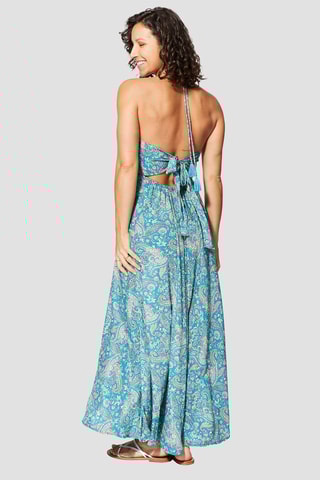 Robe longue - Turquoise et gris 