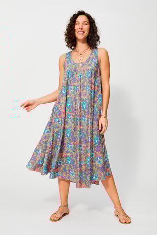 Robe trapèze - Vieux rose et turquoise
