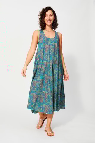 Robe trapèze - Turquoise et fuchsia