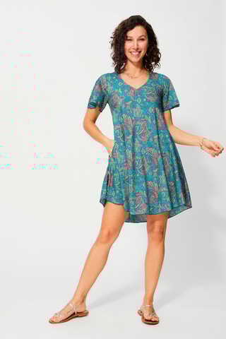 Robe trapèze Turquoise et fuchsia
