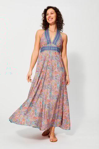 Robe longue - Turquoise et bordeaux