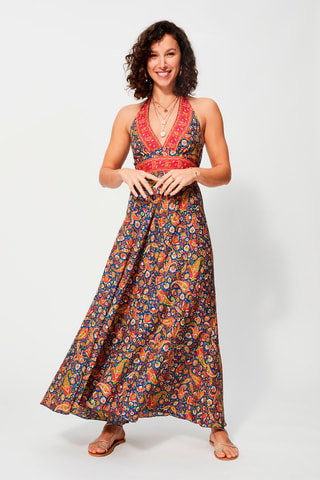 Robe longue - Bleu marine et fuchsia