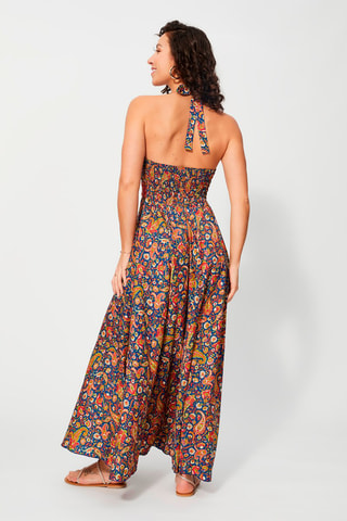 Robe longue - Bleu marine et fuchsia