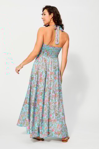 Robe longue - Turquoise et rose