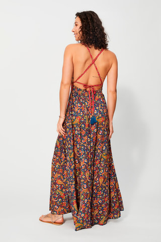 Robe longue - Bleu marine et rouge