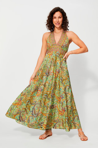 Robe longue - Vert clair et orange