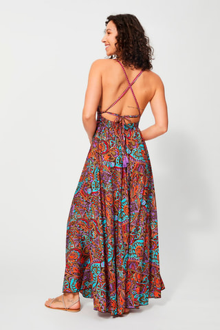 Robe longue - Marron et orange
