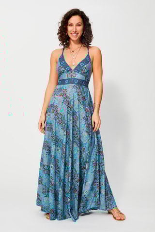 Robe longue - Turquoise et rouge