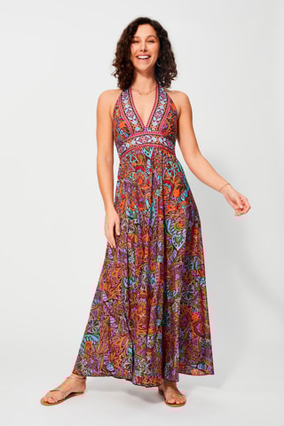 Robe longue - Marron et turquoise
