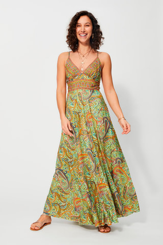 Robe longue - Turquoise et camel