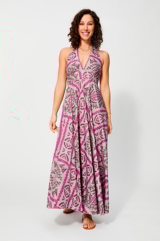 Robe longue - Gris clair et fuchsia 