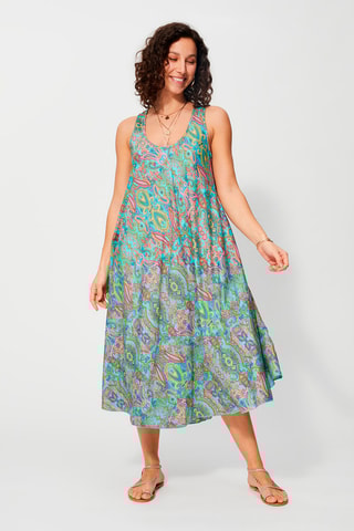 Robe trapèze - Turquoise et rose