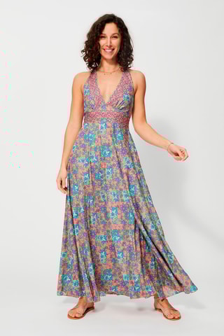 Robe longue - Turquoise et rose