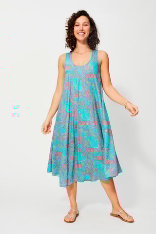 Robe trapèze - Turquoise et fuchsia