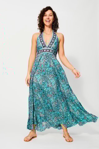 Robe longue - Turquoise et bordeaux