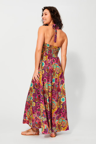 Robe longue - Violet et moutarde