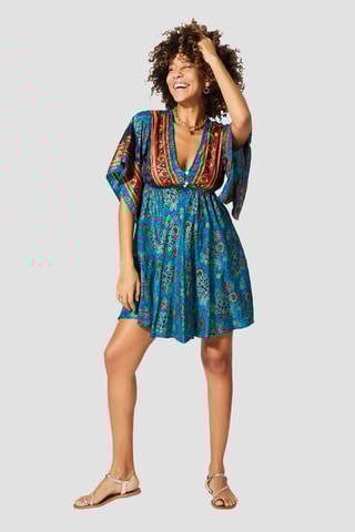 Robe volantée - Doré et bleu 