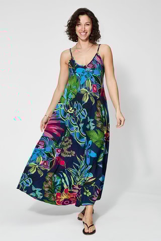Robe longue - Bleu marine et rose 