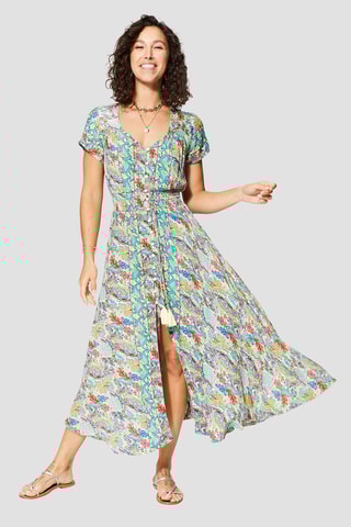 Robe longue - Beige et bleu