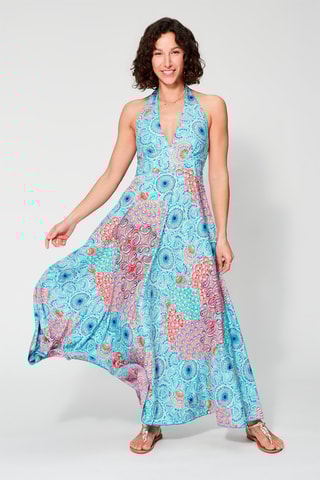 Robe longue - Bleu et rouge