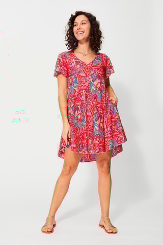 Robe trapèze Rose et turquoise