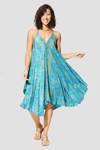 Robe volantée - Turquoise et jaune