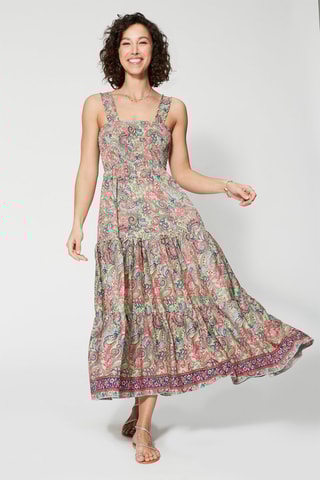 Robe longue - Vert et rose 