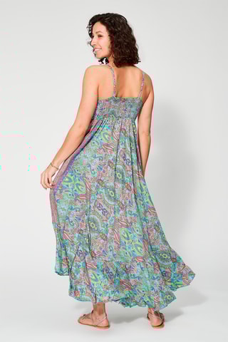 Robe midi - Turquoise et fuchsia