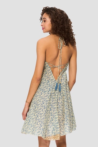 Robe patineuse - Ecru et bleu pétrole