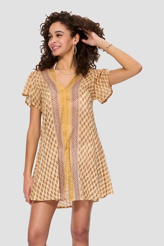 Robe trapèze - Ecru et marron