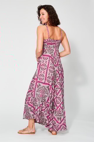 Robe midi Taupe et fuchsia