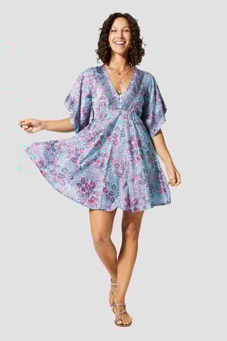 Robe trapèze - Rose et turquoise