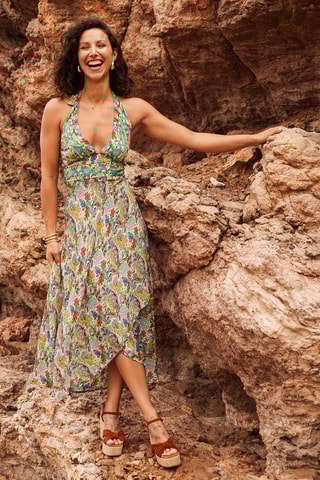 Robe longue - Beige et vert clair
