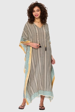 Caftan - Turquoise, écru et noir