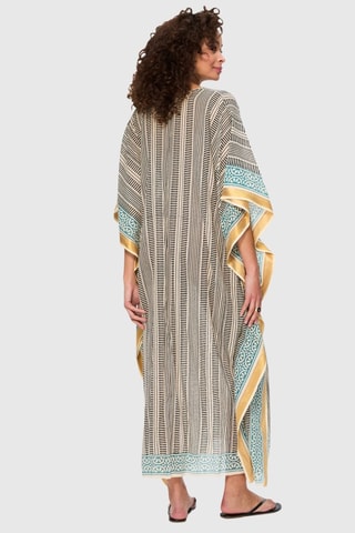 Caftan - Turquoise, écru et noir