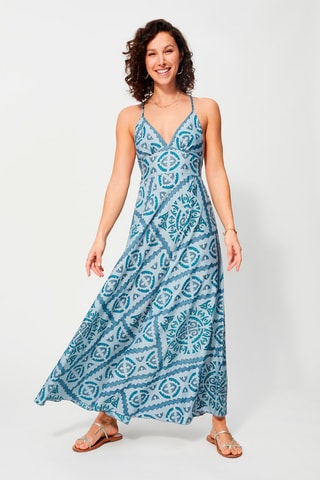 Robe longue - Gris clair et turquoise
